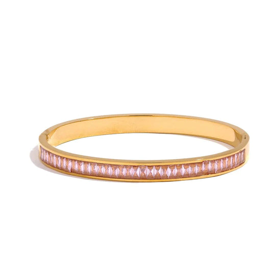 Pink Emerald Cubic Zirconia Stainless Steel 18K Gold Plated Bracelet