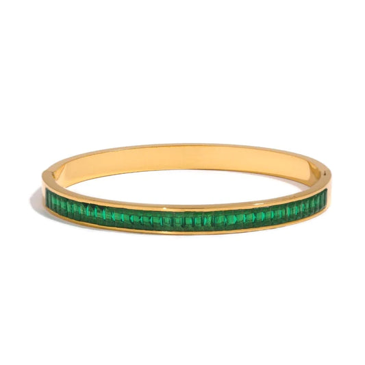 Green Emerald Cubic Zirconia Stainless Steel 18K Gold Plated Bracelet